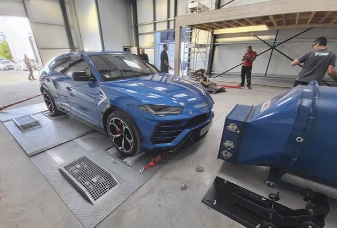 High-performance car on a V-Tech 4WD rolling road dynamometer