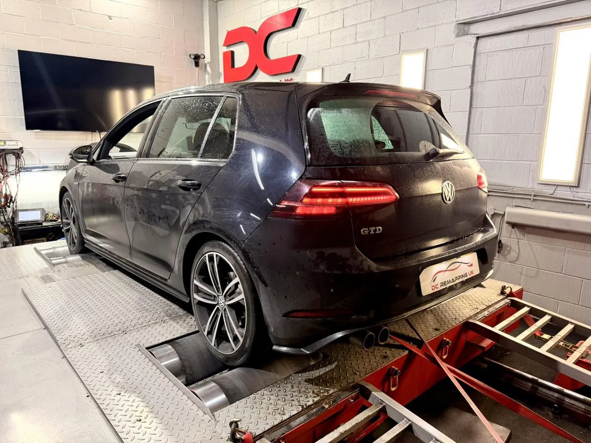 VW Golf GTD rear view strapped to the dyno at DC Remapping UK